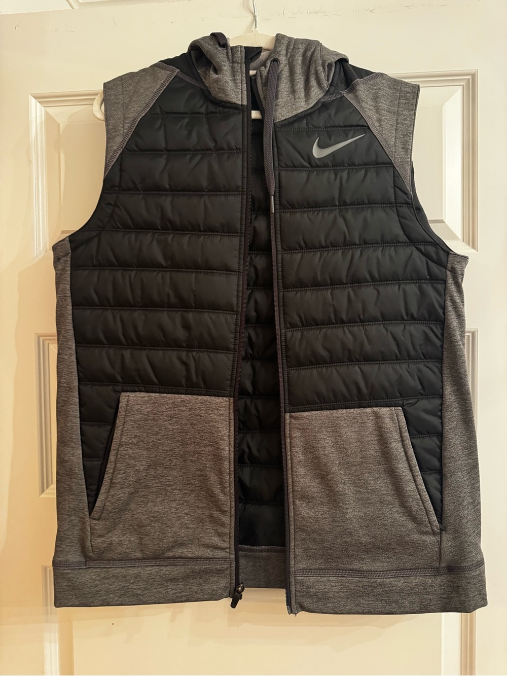 Nike Men’s Black & Gray Quilted Hooded Vest with Pockets